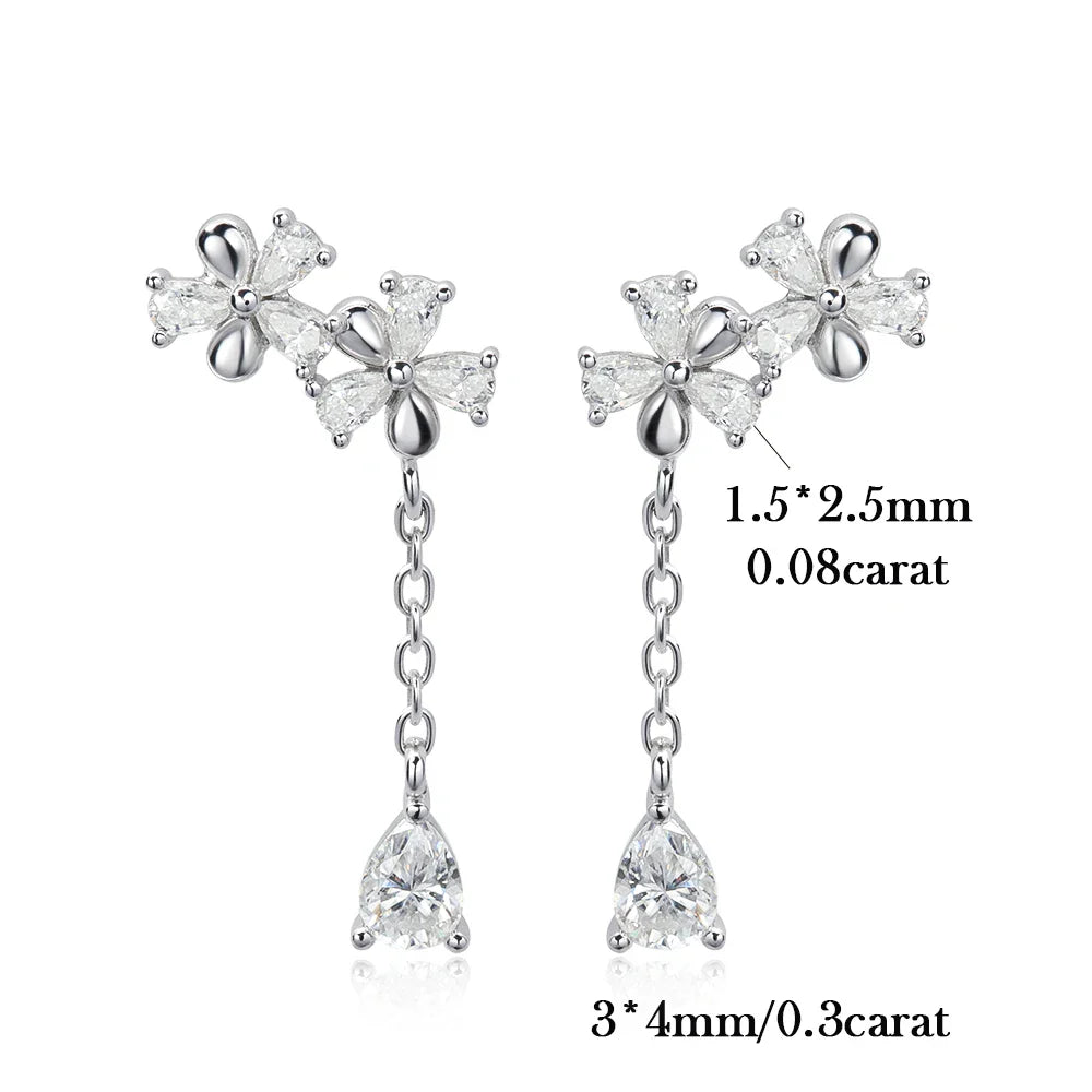 Waterdrop Long Full Moissanite Drop Earrings for Women 100% S925 Silver 0.3carat Pear Cut Lab Diamond Earring with Certificate