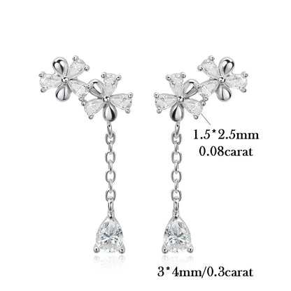 Waterdrop Long Full Moissanite Drop Earrings for Women 100% S925 Silver 0.3carat Pear Cut Lab Diamond Earring with Certificate