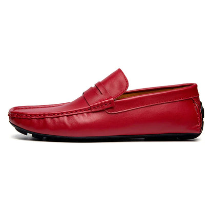 Red Loafers Genuine Leather Slip On Casual Shoes Men Natural Leather Spring Summer Italian Luxury Brand Designer