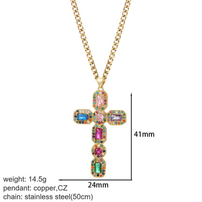 Cross Women's Pendant Collar Gold Color Our Lady Choker Jesus Necklace for Women Long Stainless Steel Chain Amulet Collars