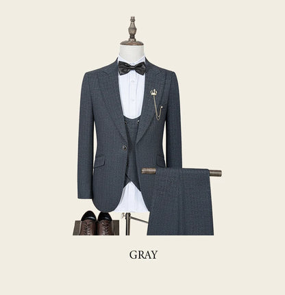 Black Men suit 3 piece set  gray elegant slim fit formal office and leisure banquet groomsman set groom's wedding dress