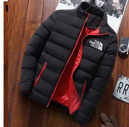 2024 men's trendy casual wear new warm parka winter coat solid color stand up collar zipper windproof cotton printed jacket