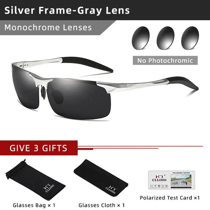 Aluminum Photochromic Sunglasses Men Polarized Day Night Driving Chameleon Glasses Anti-Glare Change Color Sun Glasses UV