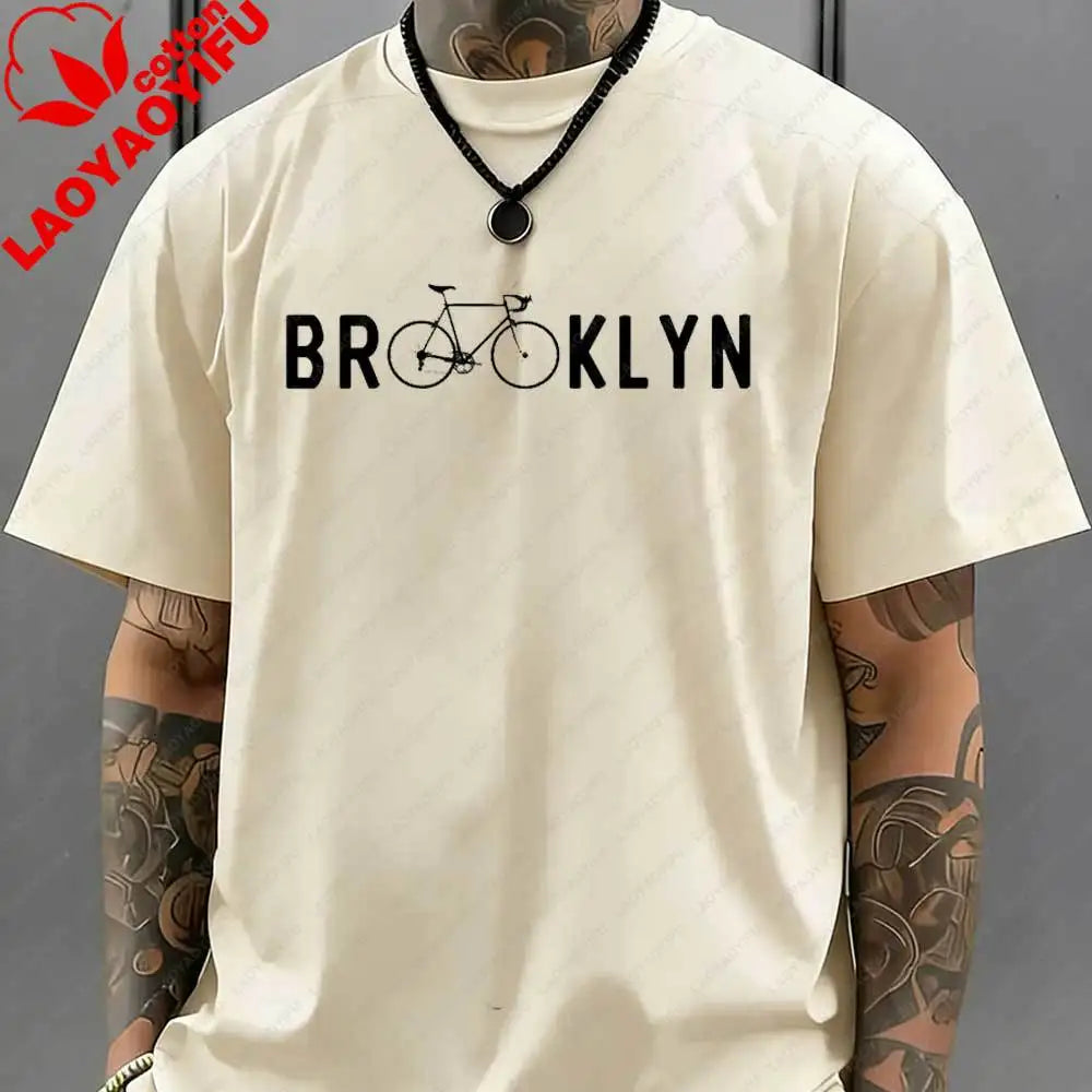 Brooklyn Bicycle Print T Shirt Men's Summer Streetwear Cotton Tops for Cycling Lovers New York City Cyclist Graphic Tshirt Gift