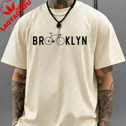 Brooklyn Bicycle Print T Shirt Men's Summer Streetwear Cotton Tops for Cycling Lovers New York City Cyclist Graphic Tshirt Gift
