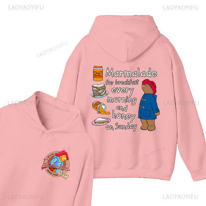 Moletom com Capuz Unissex com Estampa de Urso Paddington Fofo em Londres Novo, Moletom com Capuz Oversized, Primavera