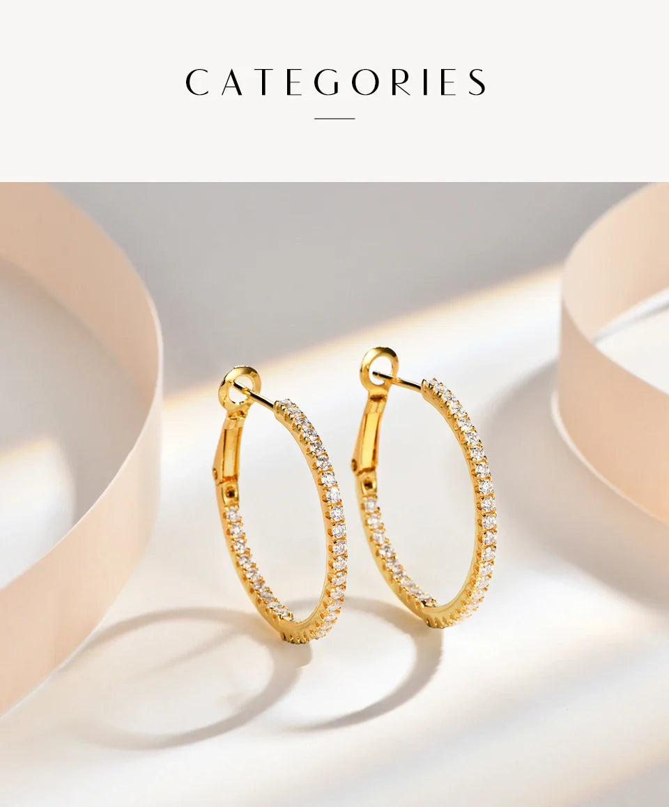 Moissanite Hoop Earrings for Women 1.5mm D Color 925 Sterling Silver Plated Yellow Diamond Earring Wedding Fine Jewelry