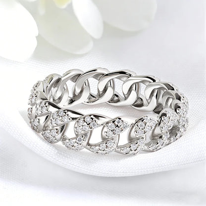 Moissanite Iced Out Cuban Link Rings Pure 925 Silver Bling Hip Hop Chain Ring for Women Men Couple Jewelry D Vvs1 Band