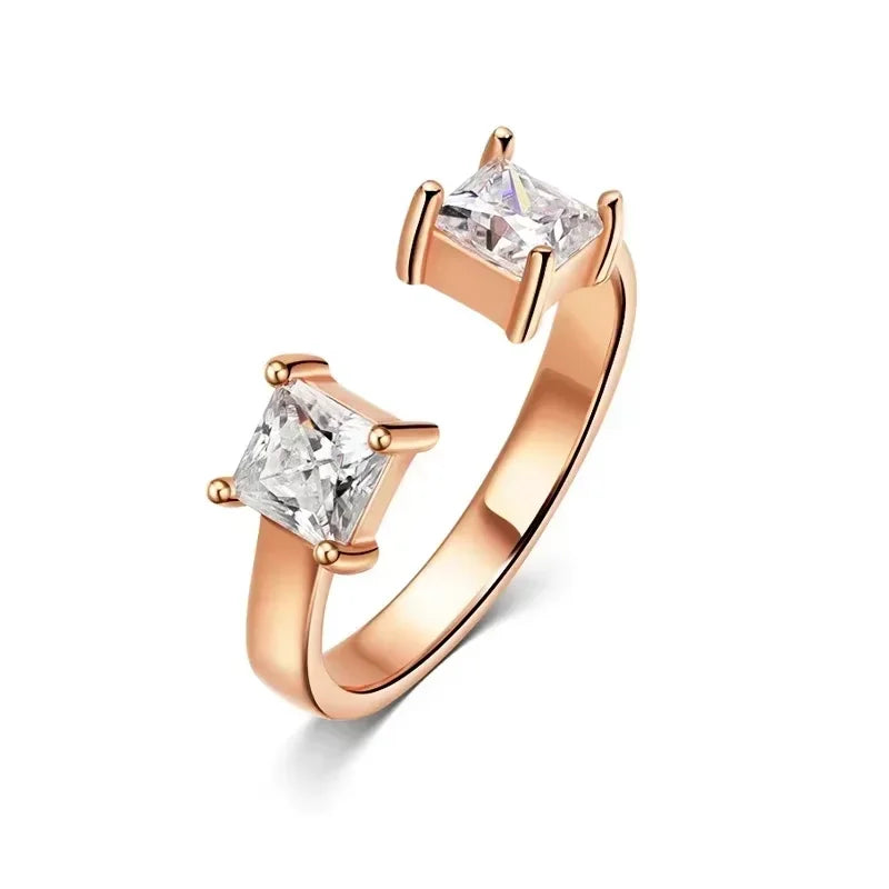 1CTTW 4.5mm Princess Cut Certified Moissanite Rings for Women Adjustable 100% 925 Sterling Silver Wedding Party Band Gift