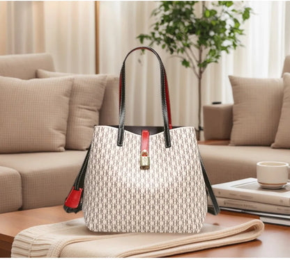 Exquisite Monogram Tote Bag Padlock Accent Quality Shoulder Straps Fine Stitching Spacious Daily Commute Travel Essential