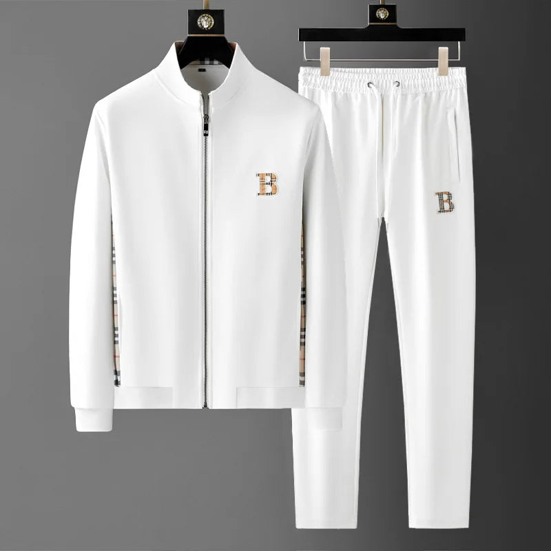 Spring Autumn Men's Sets Luxury Bee Printed Zipper Sweatshirt Solid Color Leisure Sports Elastic Wasit Pants Man Suits