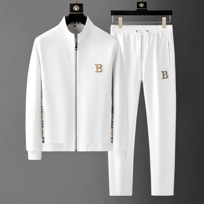 Spring Autumn Men's Sets Luxury Bee Printed Zipper Sweatshirt Solid Color Leisure Sports Elastic Wasit Pants Man Suits