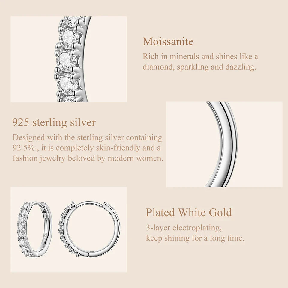 Moissanite Half Enternity Hoop Earrings for Women, Lab Diamond 925 Sterling Silver Hypoallergenic Round Huggies Earrings
