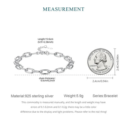 Genuine 925 Sterling Silver Adjustable Link Bracelet Paperclip Shape Wrist Chain for Women Pendant Beads DIY Making 0.5cm