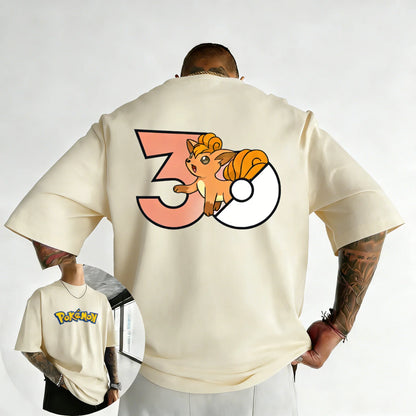 30th Anniversary Vulpix Printed T-shirt Summer New Men's and Women's Loose Casual Hip Hop Trendy Short Sleeve Top