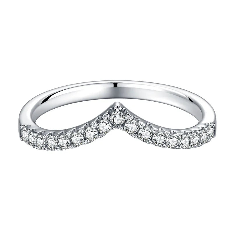 D Color Moissanite Diamond 18K White Gold Plated V Row Ring Classic Style Engagement Wedding Rings