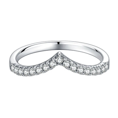 D Color Moissanite Diamond 18K White Gold Plated V Row Ring Classic Style Engagement Wedding Rings