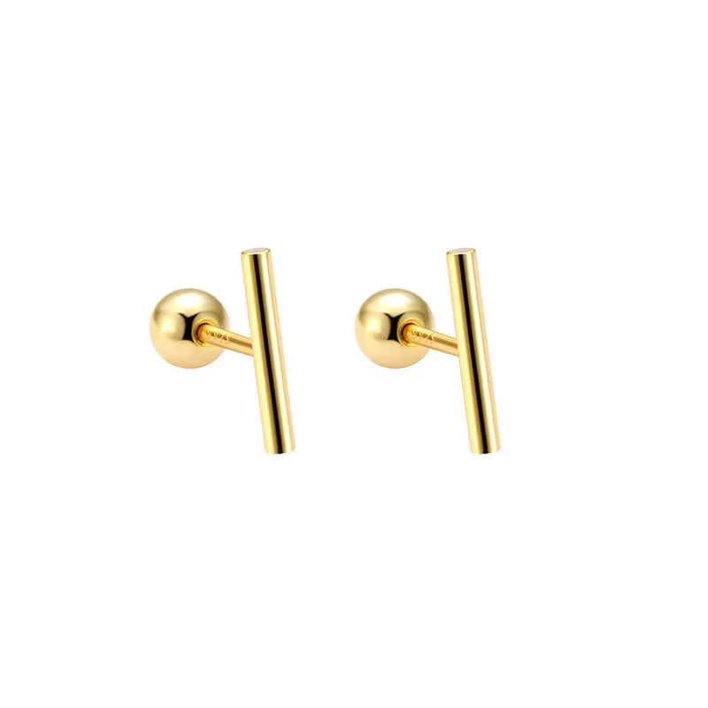 925 Sterling Silver Fashion Simple Golden Flower Beads Small Stud Earrings for Women Teen Piercing Jewelry Accessories
