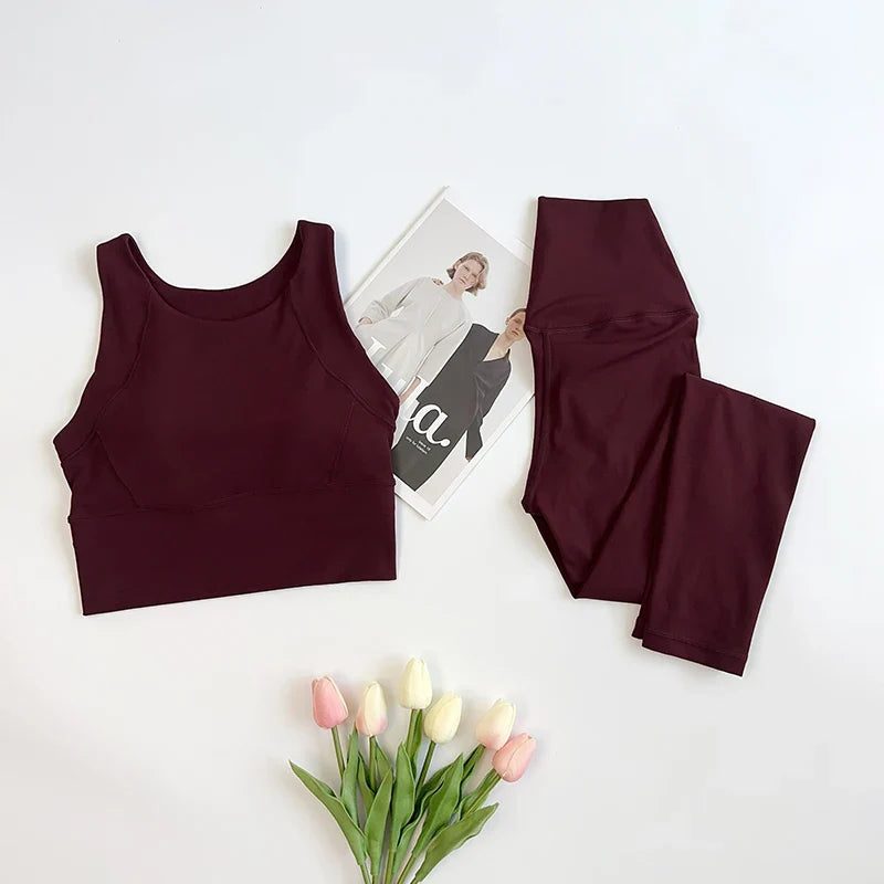 2 Piece Yoga Clothes Women's Gym Yoga Set Strap Cross Back Push Up Sport Bra High Waist Yoga Leggings Sportwear Workout Wear