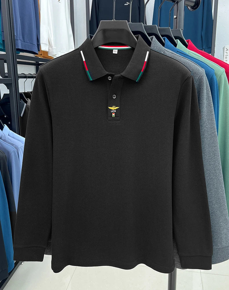 100% pure cotton long sleeved men's polo shirt autumn luxury brand custom embroidery design fashionable golf top casual T-shirt