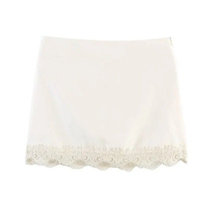 Summer Women Elegant Satin Silk Lace Fringe Mini Skirt High Waist Slim Anti-light Safety Bottoming Half Slip Underskirt 3 Colors