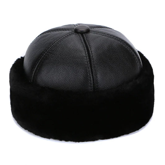 Retro Cowhide Bomber Hat Winter Keep Warm Caps Men Women Real Leather Cap Thick Velvet Dad Hat Leather Hat