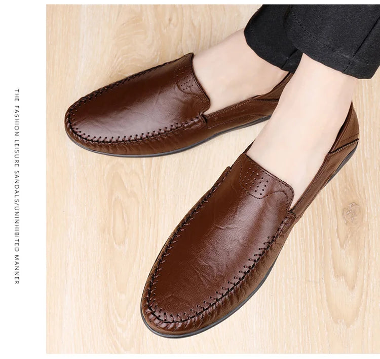 Men's Business Casual Shoes Leather Stitching Comfortable Breathable Rubber Bottom Second Layer Cowhide