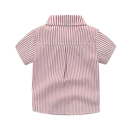 Summer Boys Clothing Set Cotton Striped Short Sleeve Lapel Shirt Pants 2Pcs Suit For 2-6 Years Kids Casual Outfits Elegant Suit
