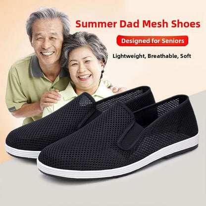 Men's Summer Soft Bottom Driving Shoes Breathable Mesh Slip-On Shoes Wear-Resistant Casual Old Beijing Style Rubber Sole