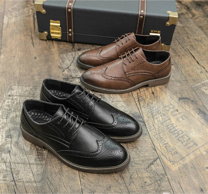 Retro leather shoes - men's brook engraved lace-up British business formal soft-soled fashionable casual trendy shoes