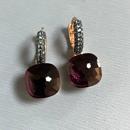 Classic Nudo Earrings Inlay Blue Topaz Zircon With Black Gun Plated Brown Crystal Earrings Fashion Jewelry Gift For Women