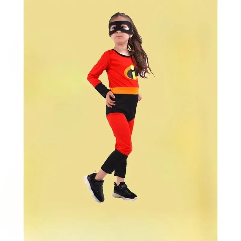 Anime Girl Mr Incredible 2 Cosplay Costume Gilr Halloween Costumes Boy Superhero Fancy Dress Up Red Jumpsuit with Mask