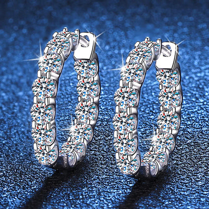 2.6cttw D Color 3mm All Moissanite Hoop Earrings For Women S925 Silver Bull Head Wedding Stud Earring Plated 18K Jewelry