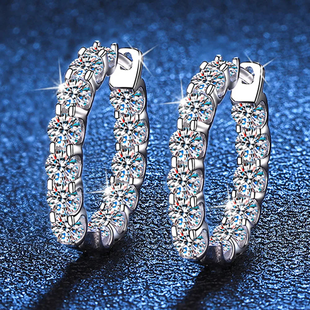 2.6cttw D Color 3mm All Moissanite Hoop Earrings For Women S925 Silver Bull Head Wedding Stud Earring Plated 18K Jewelry