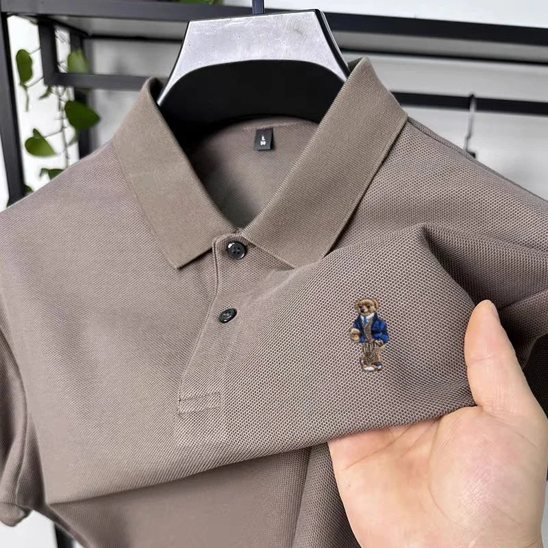 100% pure cotton T-shirt for summer new men's shortsleeved comfortable breathable polo shirt exquisite teddy bear embroidery top