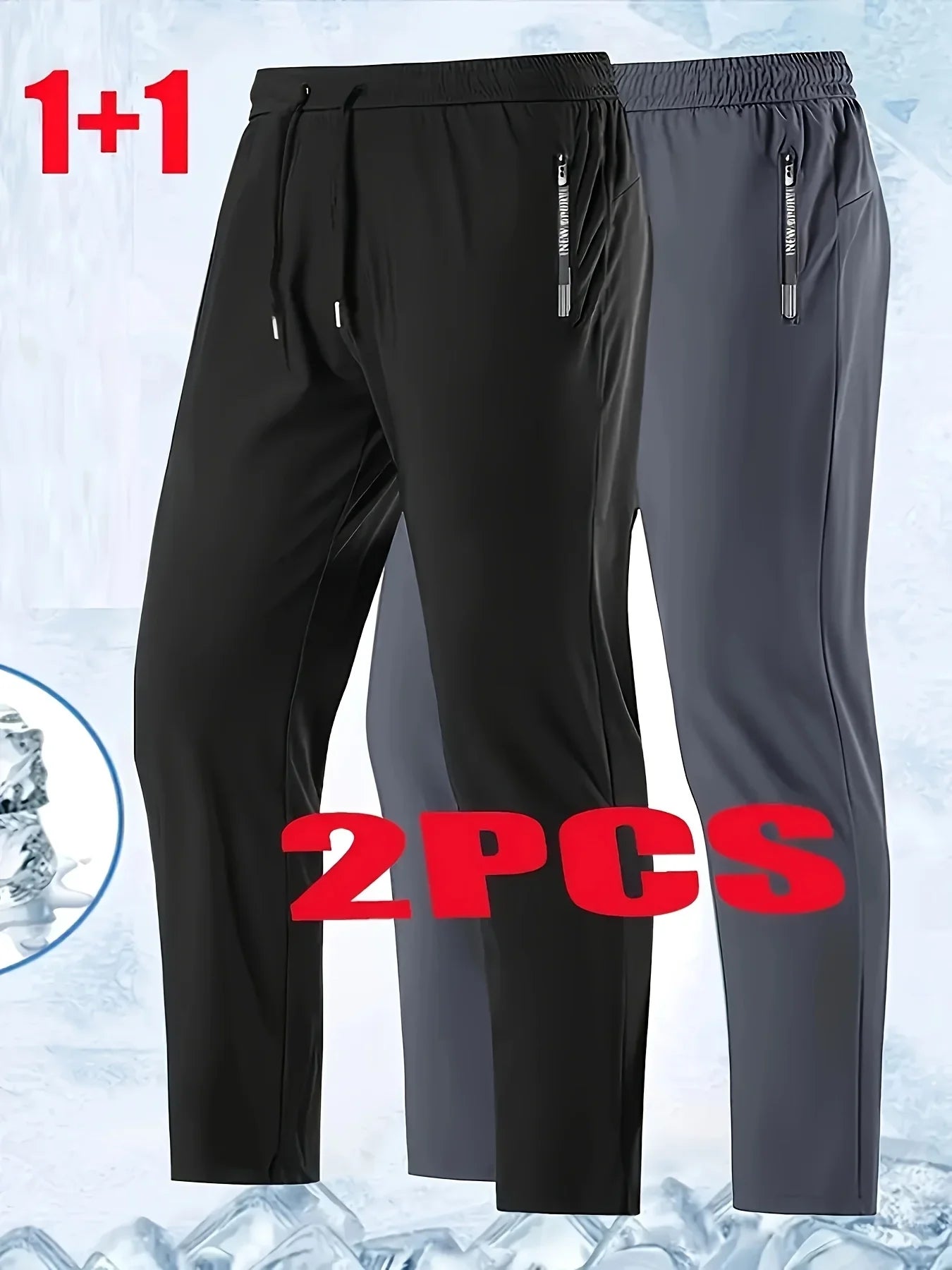2Pcs Unisex Quick-drying Sweatpants Moisture-wicking Ice Fiber Elastic Waistband Breathable Straight Running Casual Baggy Pants