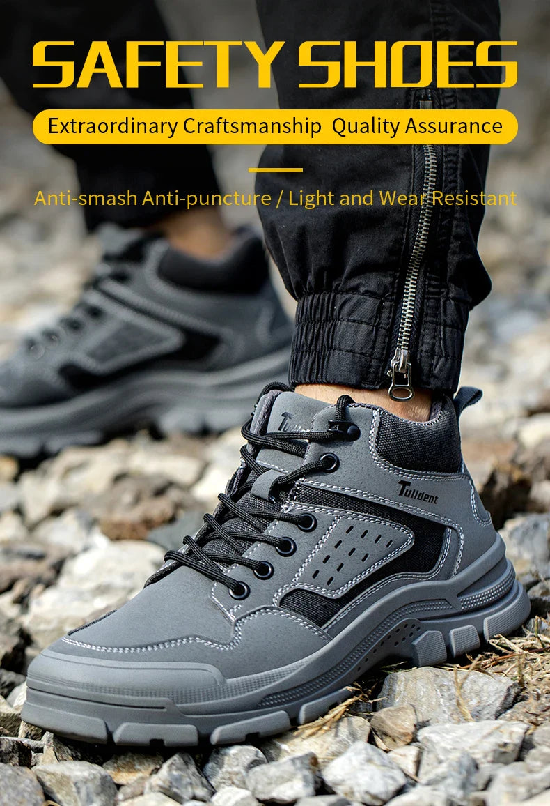 Safety Shoes Men With Steel Toe Cap Anti-smash Men Work Shoes Sneakers Light Puncture-Proof Indestructible Shoes Dropshipping