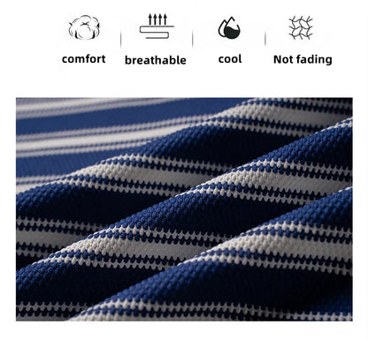 Classic striped men polo shirt summer cool breathable short sleeve fashion brand letter embroidery luxuriou casual lapel T-shirt