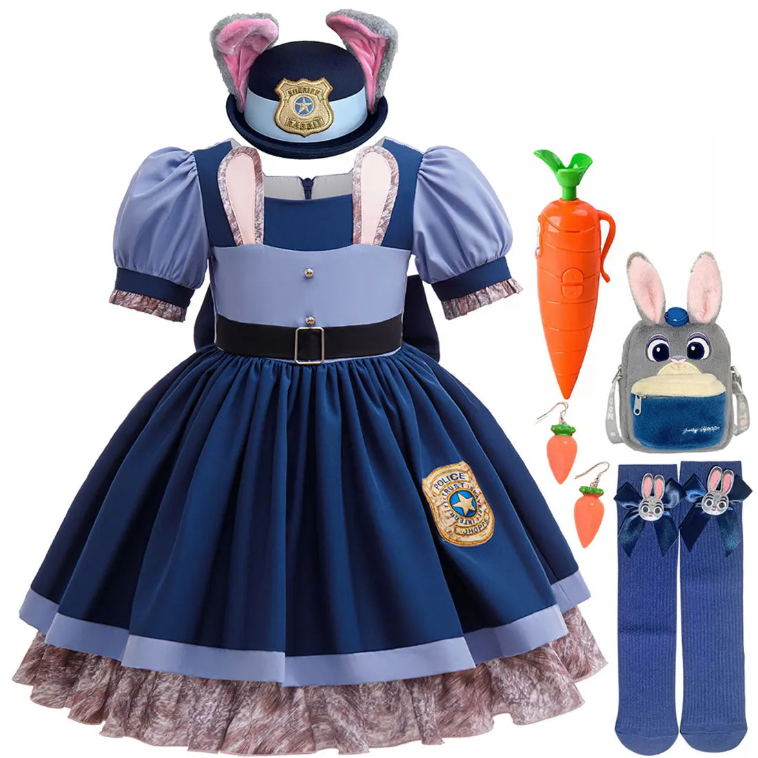 2 Brave Cute Bunny Judy Costume For Baby Girl Role Play Judy Hopps Rabbit Disguise Dress Doll Set 2-10 Yrs