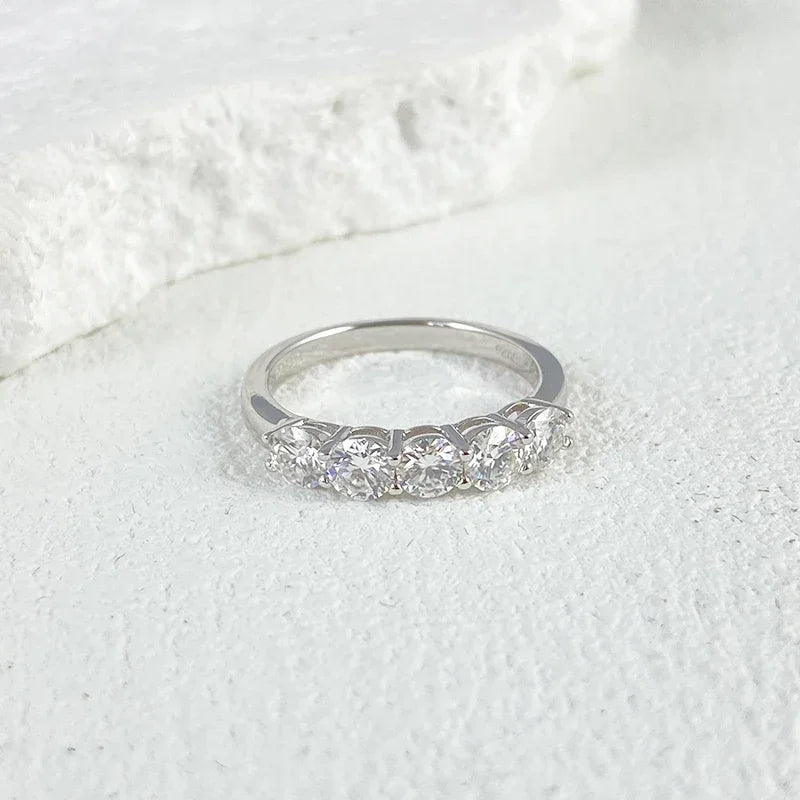 Full 4mm Moissanite Ring for Women 5 Stones Diamond Wedding Band Bride S925 Sterling Silver with White Gold Plated Rings