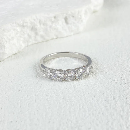 Full 4mm Moissanite Ring for Women 5 Stones Diamond Wedding Band Bride S925 Sterling Silver with White Gold Plated Rings