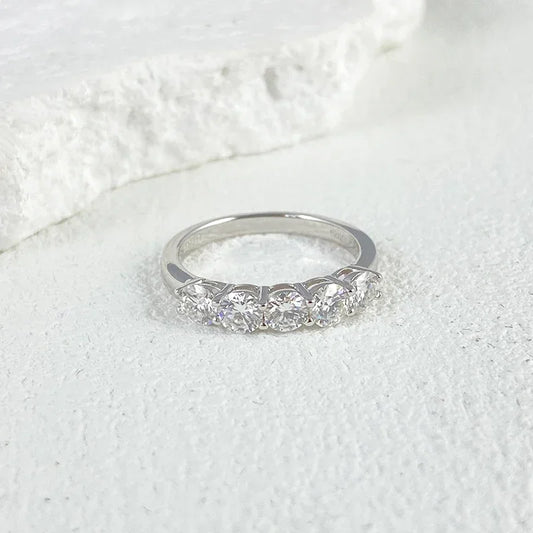 Full 4mm Moissanite Ring for Women 5 Stones Diamond Wedding Band Bride S925 Sterling Silver with White Gold Plated Rings