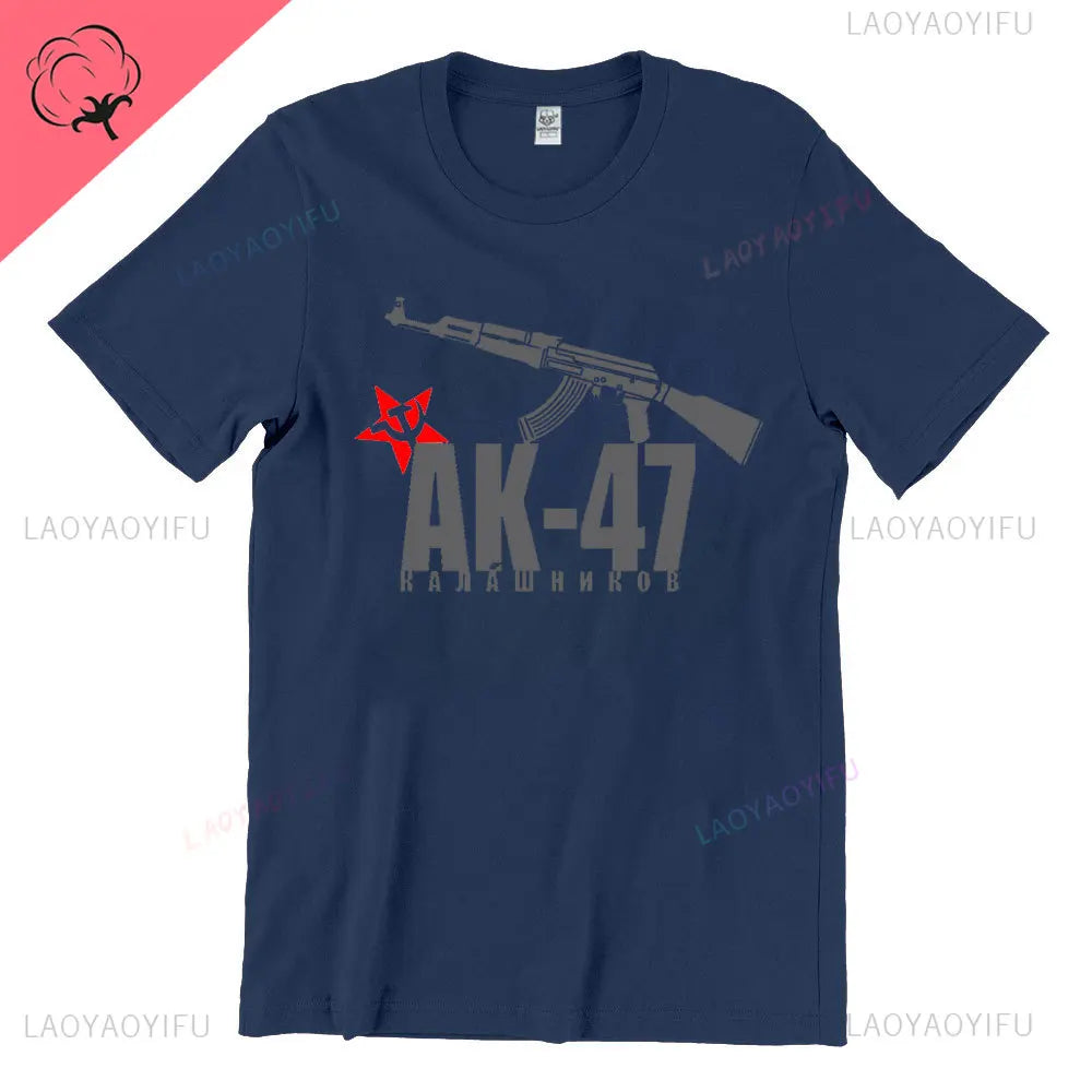 Vintage Classic Man Ak 47 TShirt Casual Fashion Military Fan Printed Cotton Shirt Summer O-neck Breathable Short-sleev Camisetas