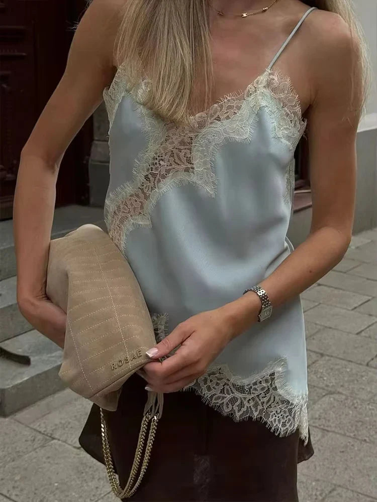 Women Fashion Polka Dot Camisole Tops Lace Patchwork Off Shoulders Tank Top 2026 Summer Trend High Street Lady Chic Tops
