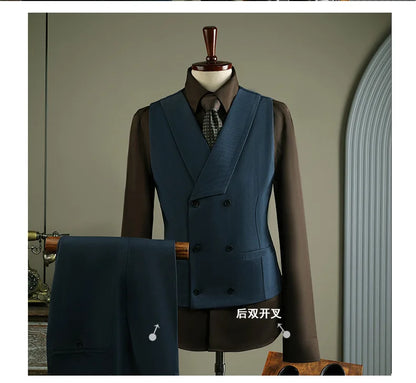 Terno Masculino de Alta Qualidade Formal Social Slim Fit Abotoamento Duplo Listrado Conjunto de Terno Noivo Casamento Roupa de Festa Smoking Roupa Masculina