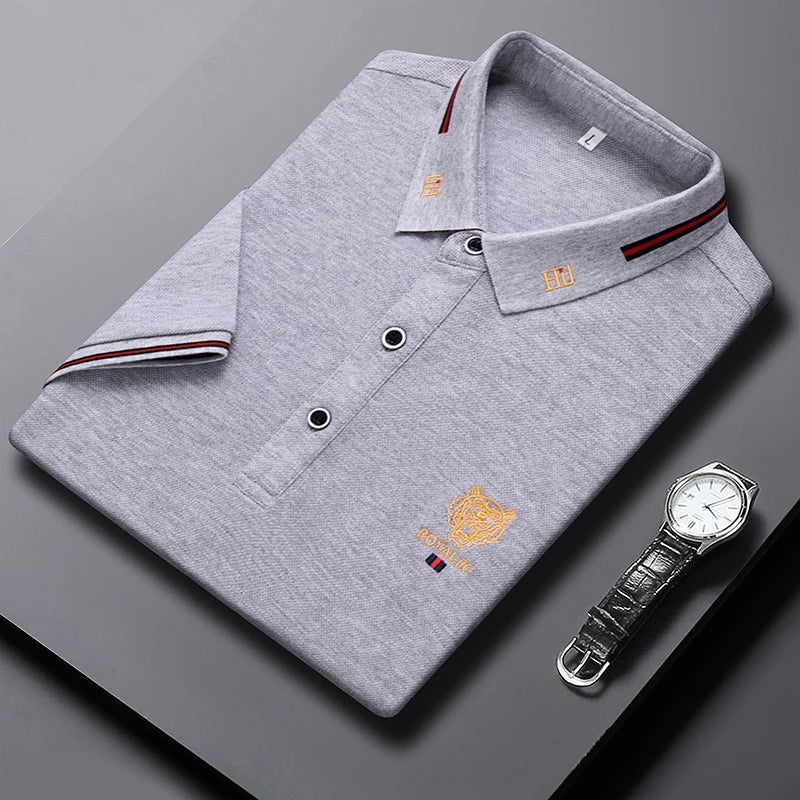100% Cotton high-End Brand Men's Summer Exquisite Embroidery Short Sleeved Polo Shirt Trend Casual Lapel T-Shirt Men's Clothing