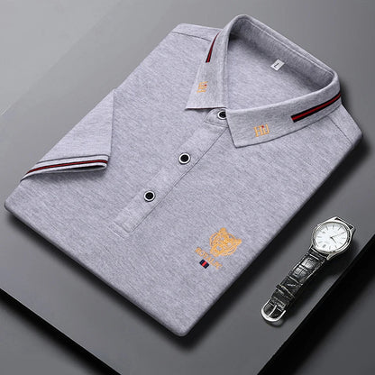 100% Cotton high-End Brand Men's Summer Exquisite Embroidery Short Sleeved Polo Shirt Trend Casual Lapel T-Shirt Men's Clothing