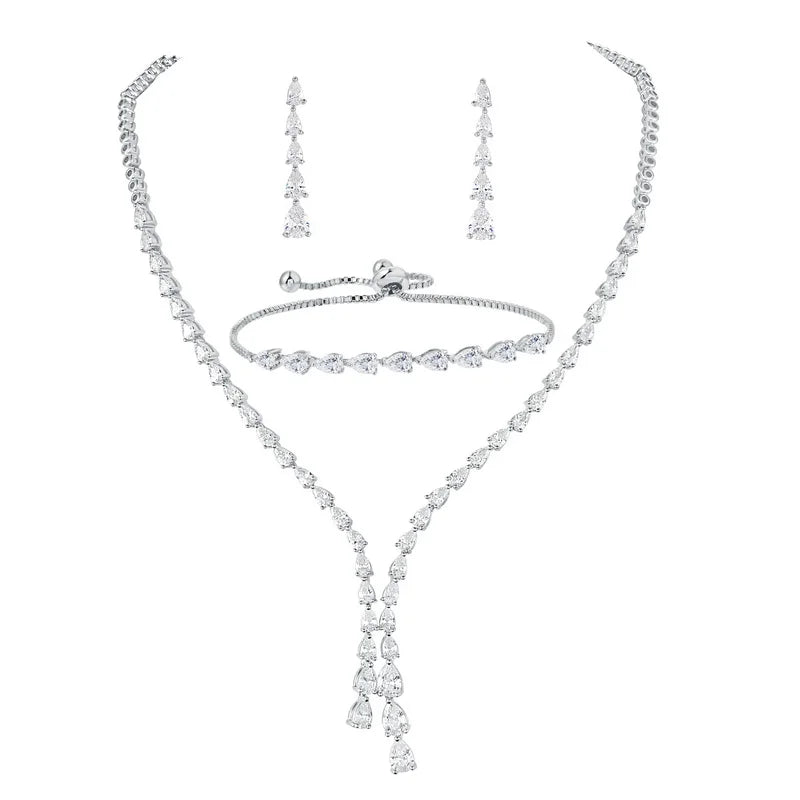 High Quality Set of 3 Pieces Necklace Bracelet and Earrings Jewelry Gift for Bride Girlfriend Wife