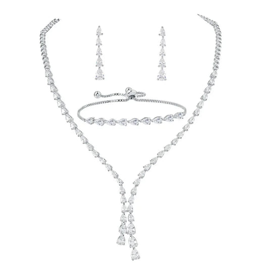 High Quality Set of 3 Pieces Necklace Bracelet and Earrings Jewelry Gift for Bride Girlfriend Wife