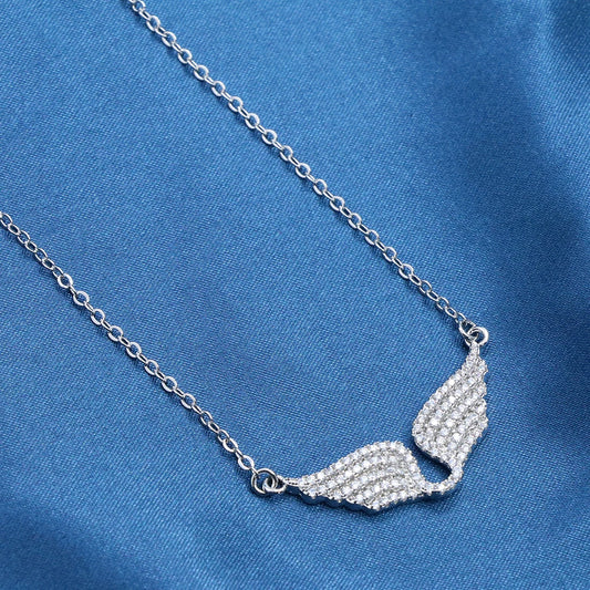 Fashion Women Chain Custom Necklace Angel wings Gold Plated Zircon Feather Necklace